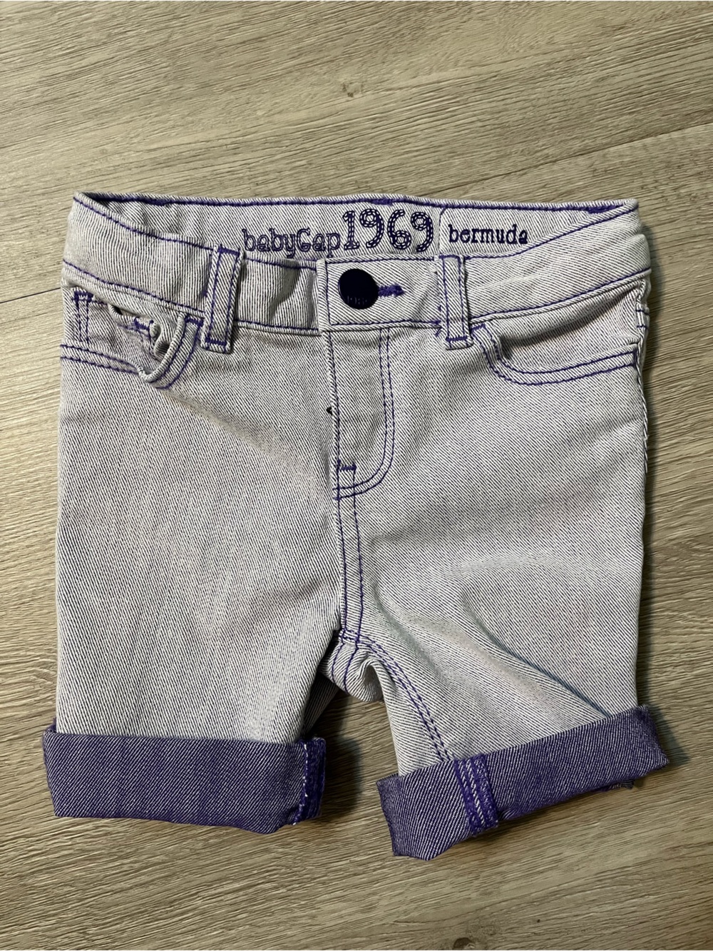 GAP BabyGap 1969 Light Wash Purple Denim Shorts with Dark Purple Trim